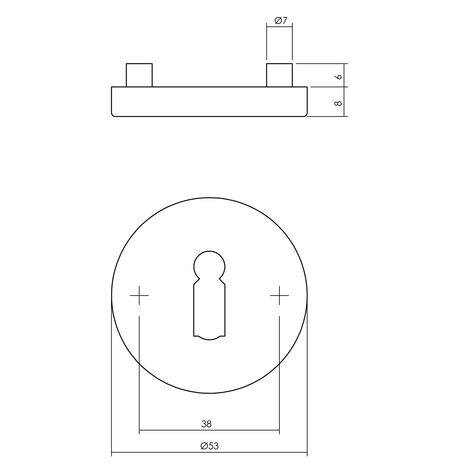 technische tekening sleutelplaatje rond staal