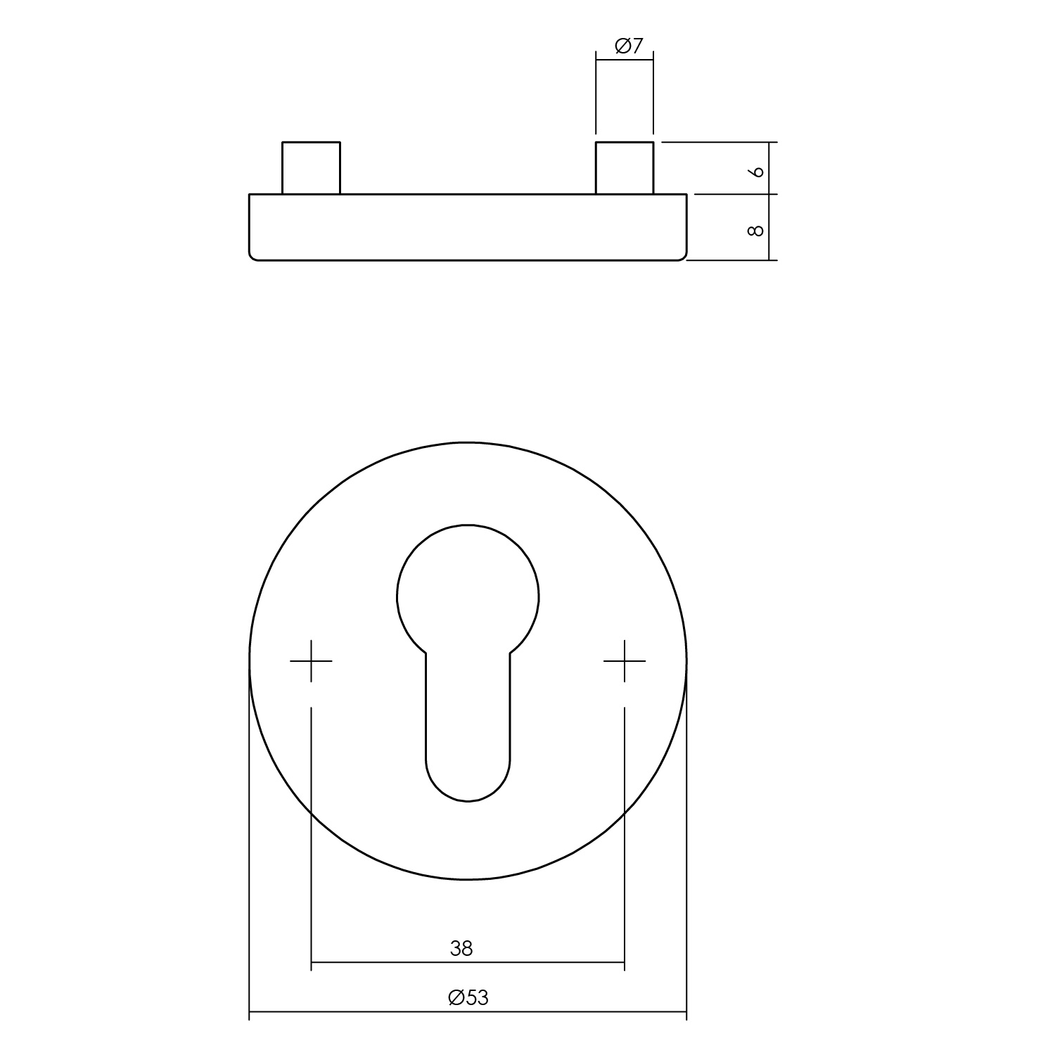 technische tekening profielcilinderplaatje rond