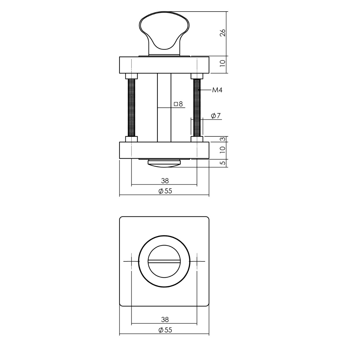 technische tekening wc sluiting Intersteel Zamak