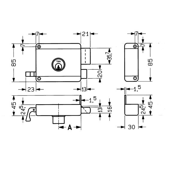 Yale oplegslot tekening